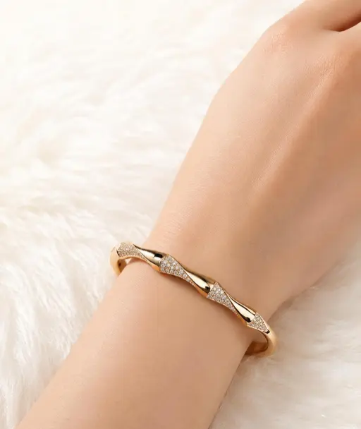 Anti tarnish .Gold-Tone Crystal Bangle Bracelet for Women | Elegant Rhinestone Openebel Cuff Jewelry | Belforet