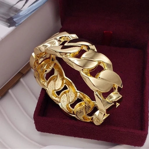Anti tarnish Gold Tone Statement Cuff Bracelet for Women | Elegant Textured Link Bangle