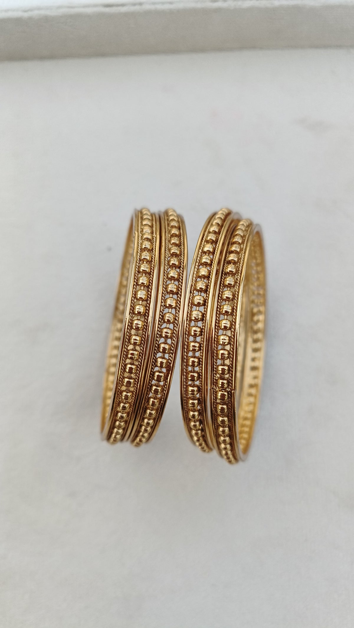 Traditional Antique Gold-Tone Textured Bangles Set of 4 | Ethnic Women's Bracelet Stack