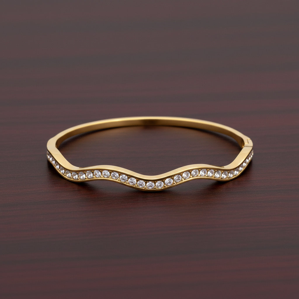 Anti tarnish Gold-Tone Crystal Wave Bangle Bracelet for Women