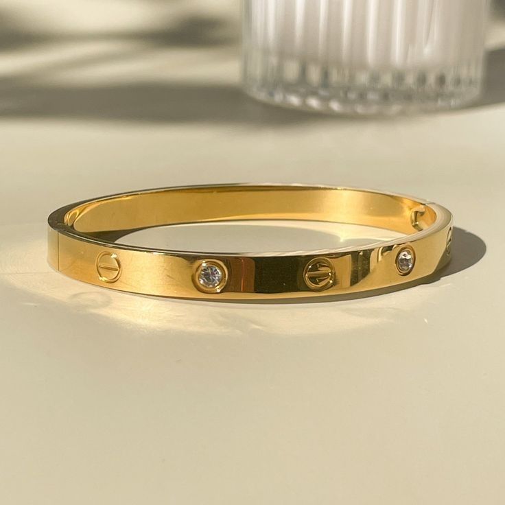 Anti tarnish Luxury Gold-Tone Screw Motif Bracelet | CZ Stone Minimalist Bangle for Women & Men