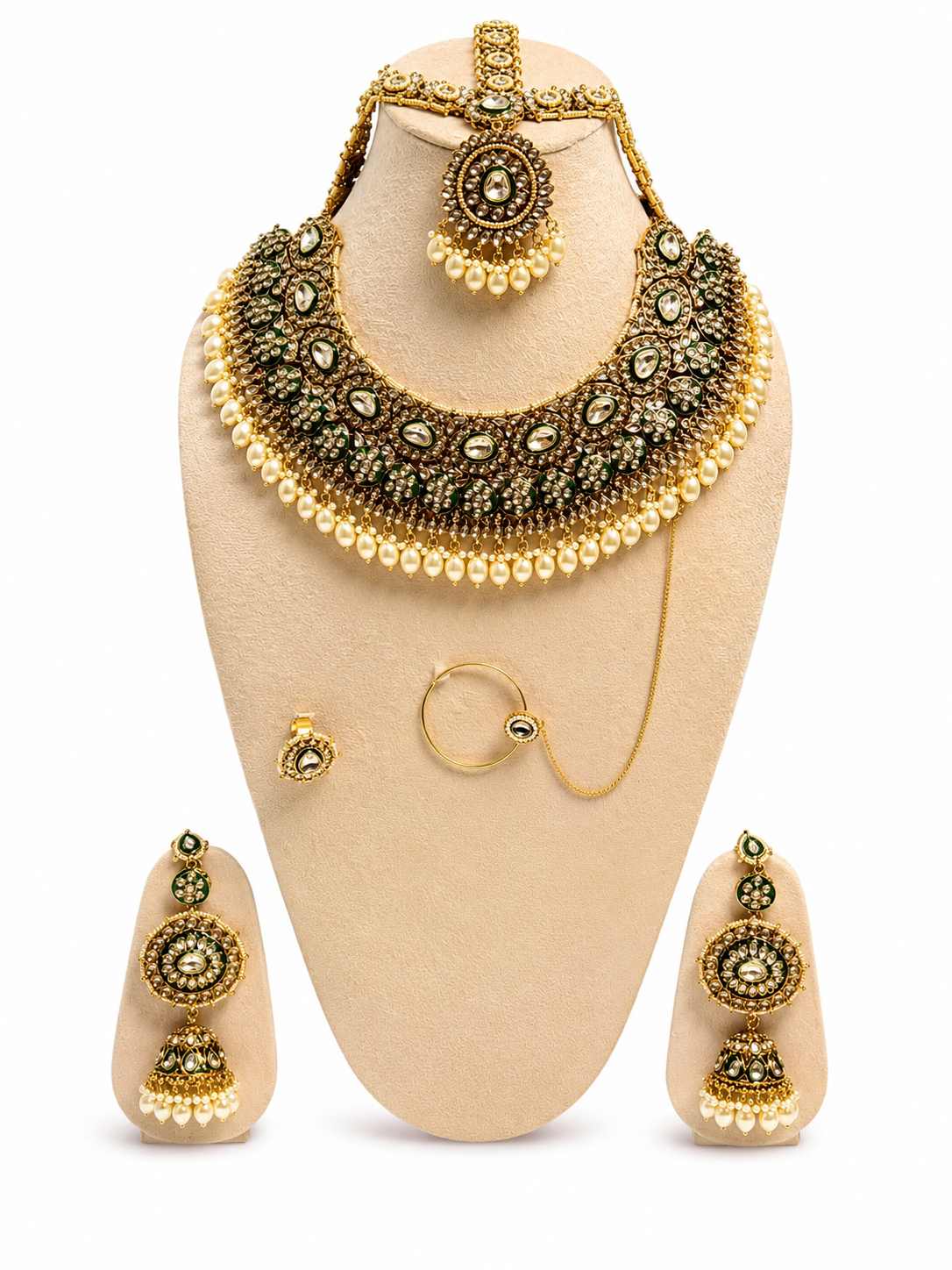Royal Kundan Choker Bridal Jewelry Set with Maang Tikka, Earrings, Nath & Ring