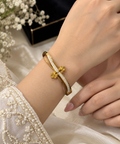Anti tarnish Gold-Plated Floral Zircon Bracelet for Women | Elegant Statement Bangle | Belforet