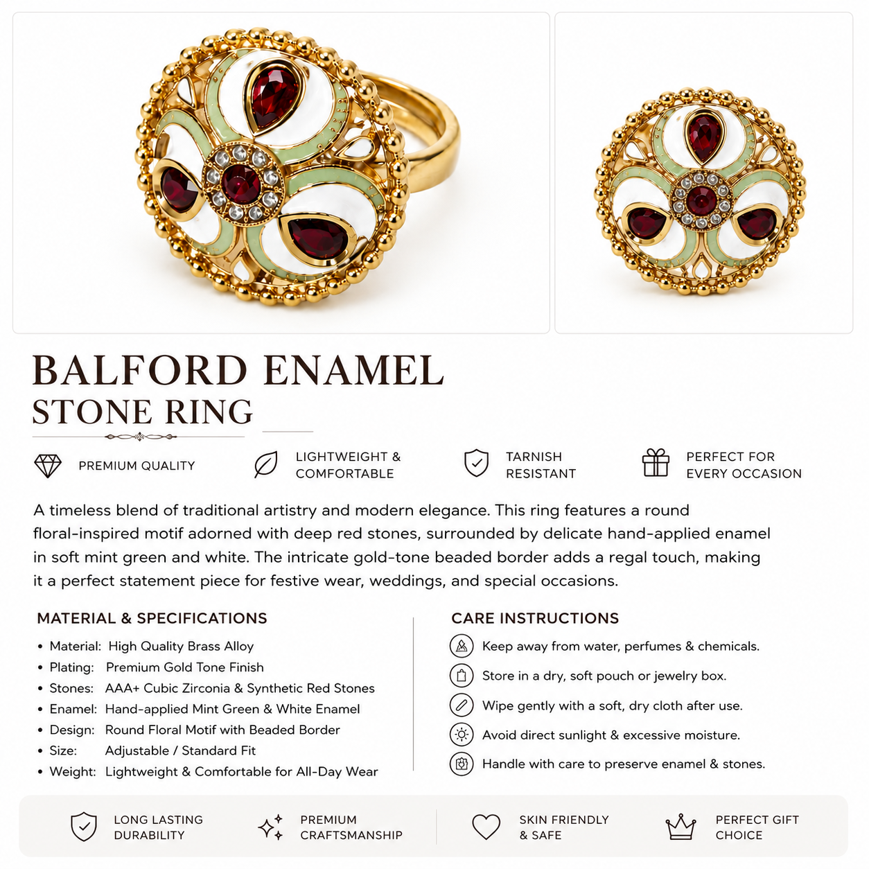 Belforet Floral Enamel Adjustable Statement Rin