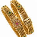 Belforet 18K Gold Plated Gemstone Bangles (Set of 2)