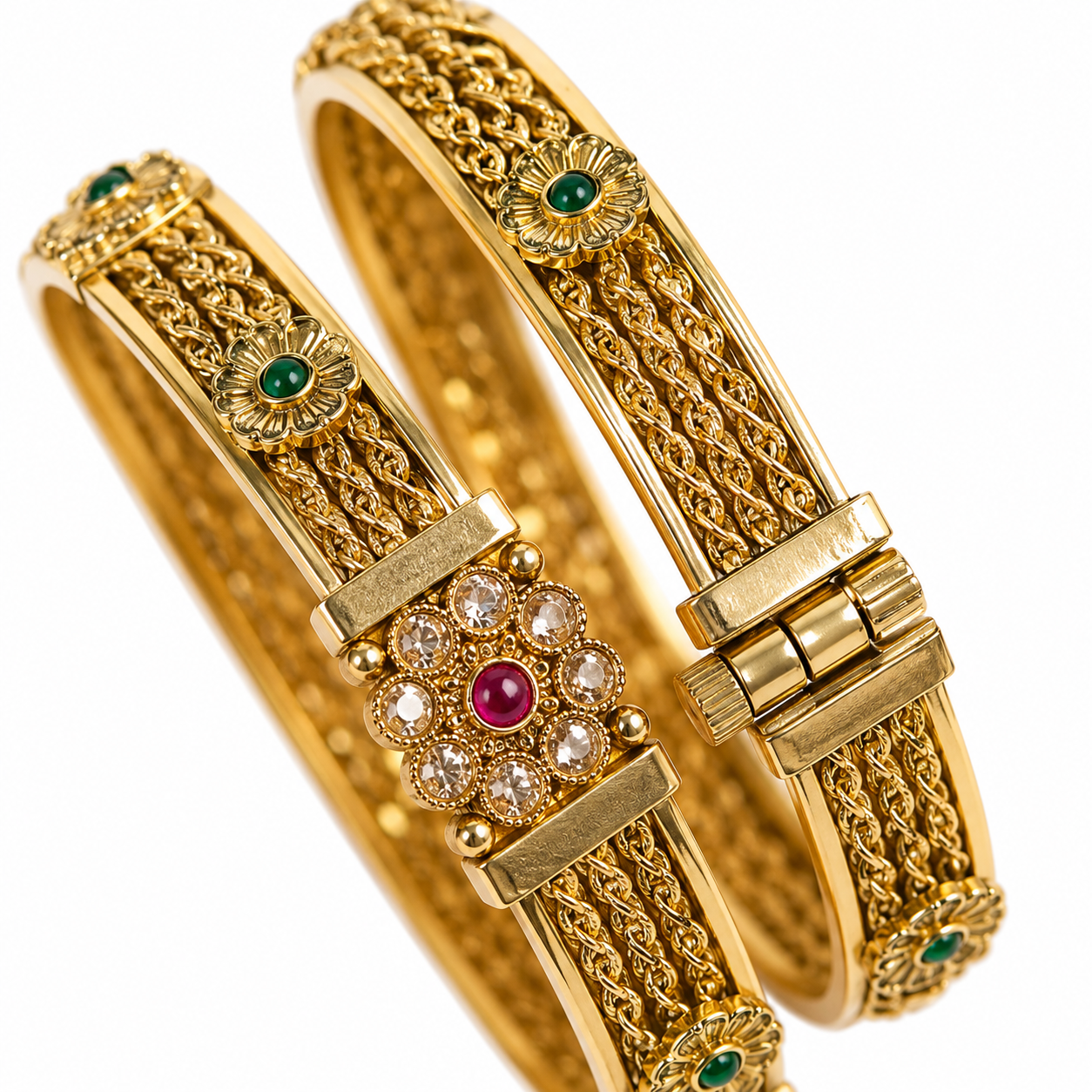 Belforet 18K Gold Plated Gemstone Bangles (Set of 2)