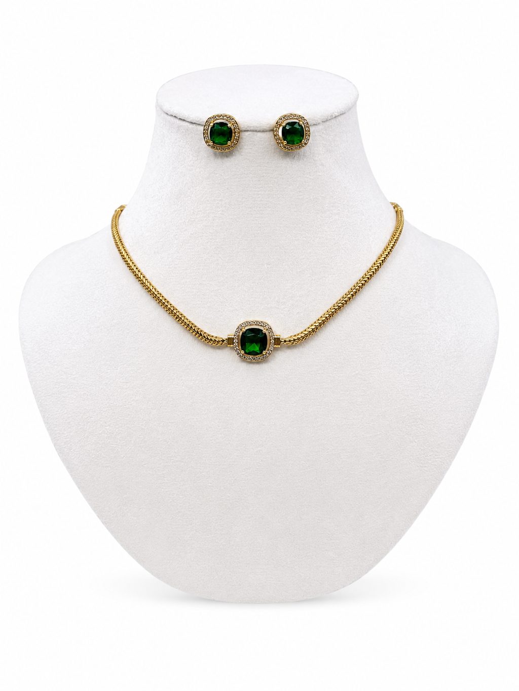 Belforet Emerald Green CZ Choker Necklace Set | 18K Gold Plated