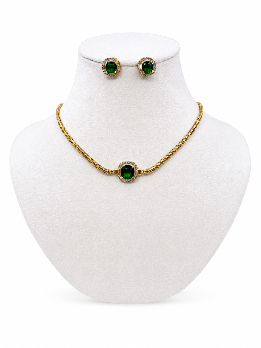 Belforet Emerald Green CZ Choker Necklace Set | 18K Gold Plated