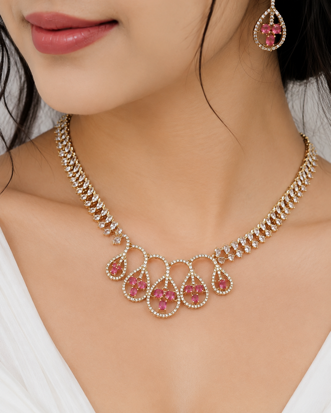 Luxury Ruby AD Necklace Set