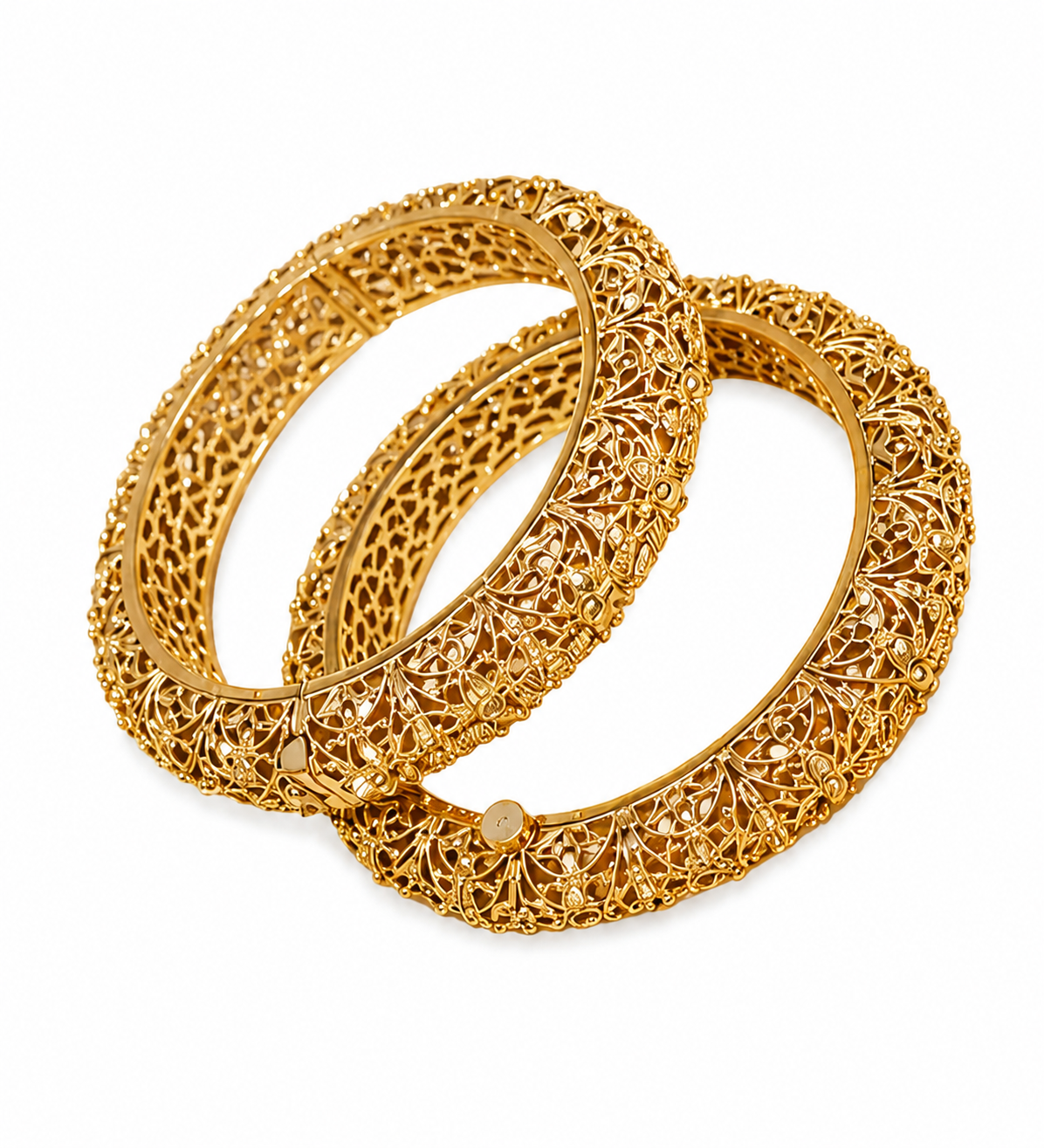 Belforet Gold Plated Polki Bangles for Women | Antique Gold Openable Bridal Bangles | Traditional Ethnic Kada Bracelet | Premium Brass Alloy Wedding & Festive Jewelry (Pair)