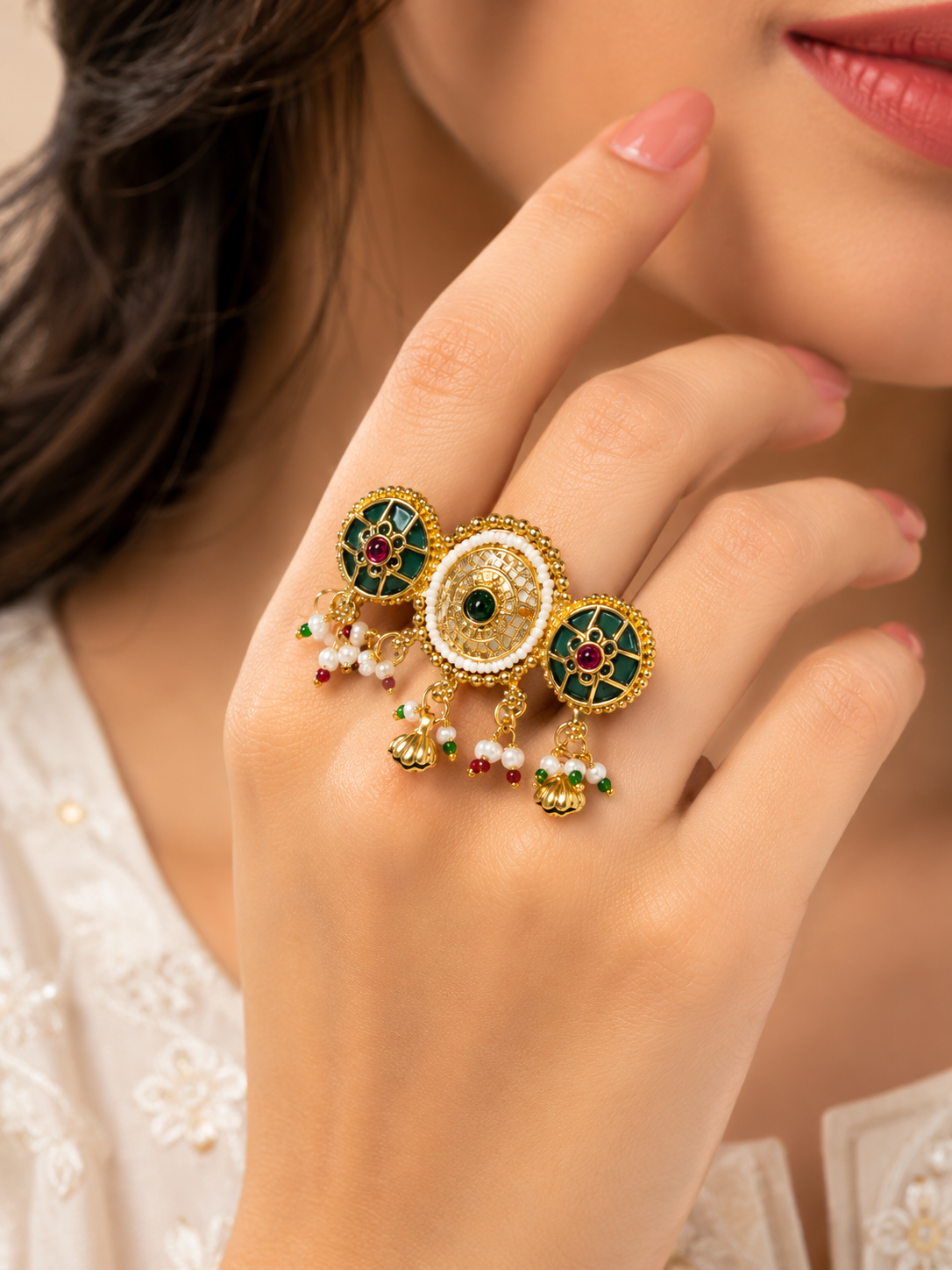 Belforet Heritage Temple Statement Ring | 18K Gold Plated Adjustable Ring