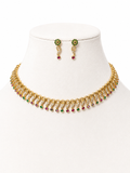 Belforet Gold-Plated American Diamond Choker Necklace Set with Green & Ruby Stones | Traditional Bridal Jewelry for Women
