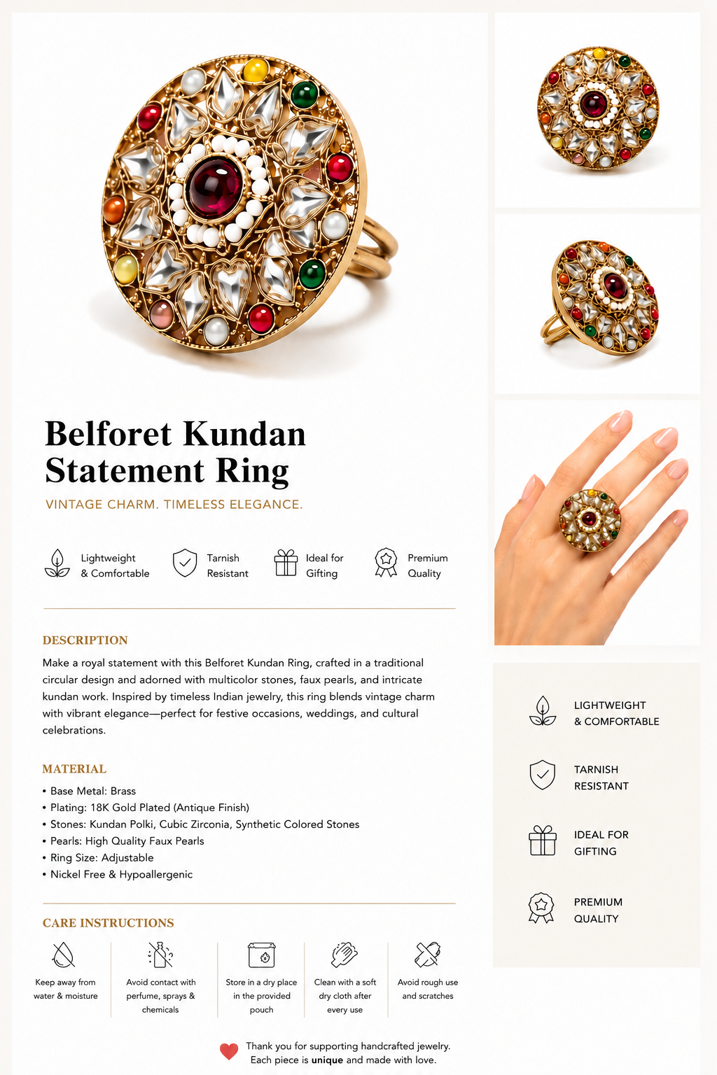 Belforet Kundan Statement Ring