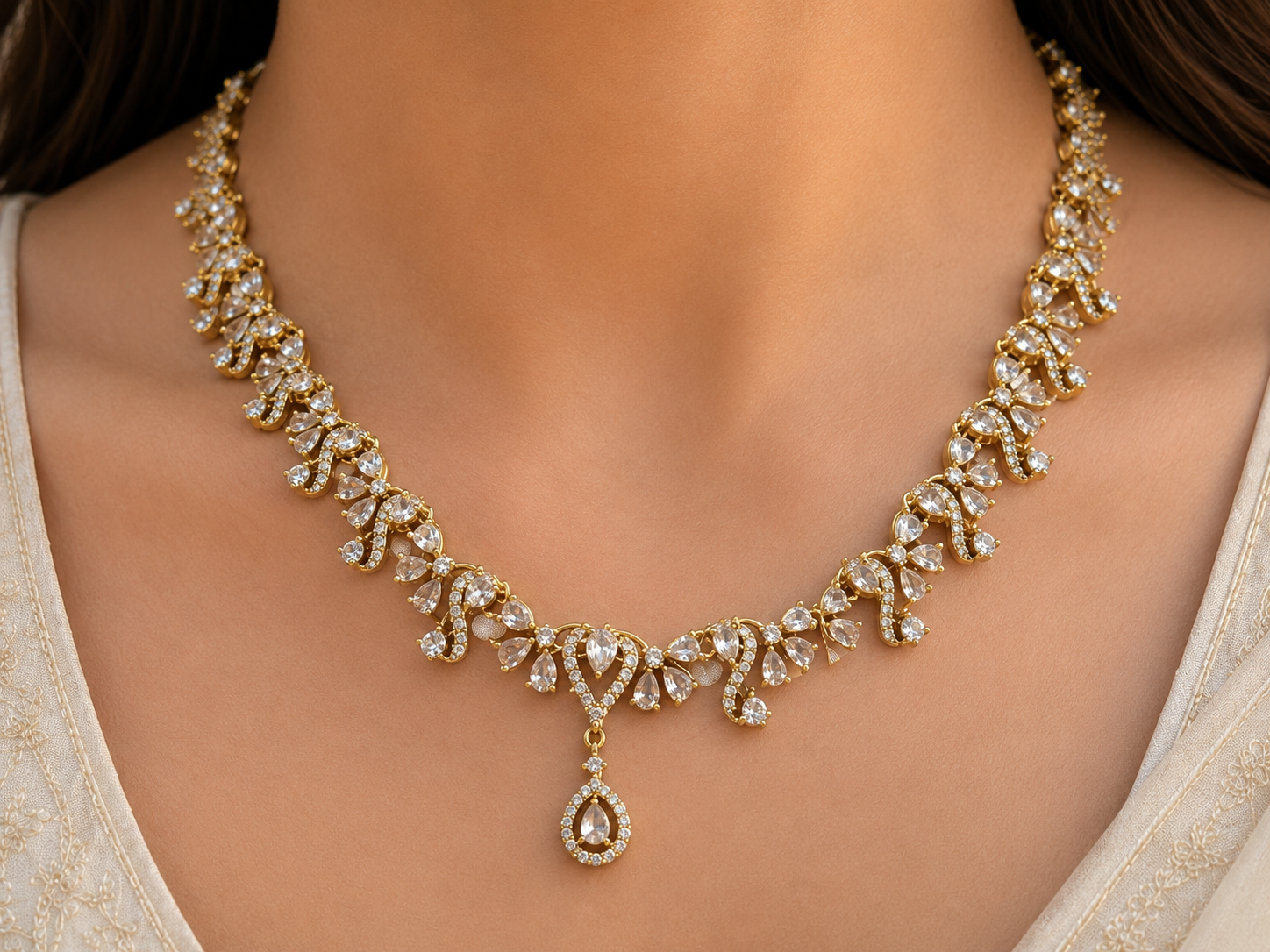 Luxury American Diamond Floral Necklace Set