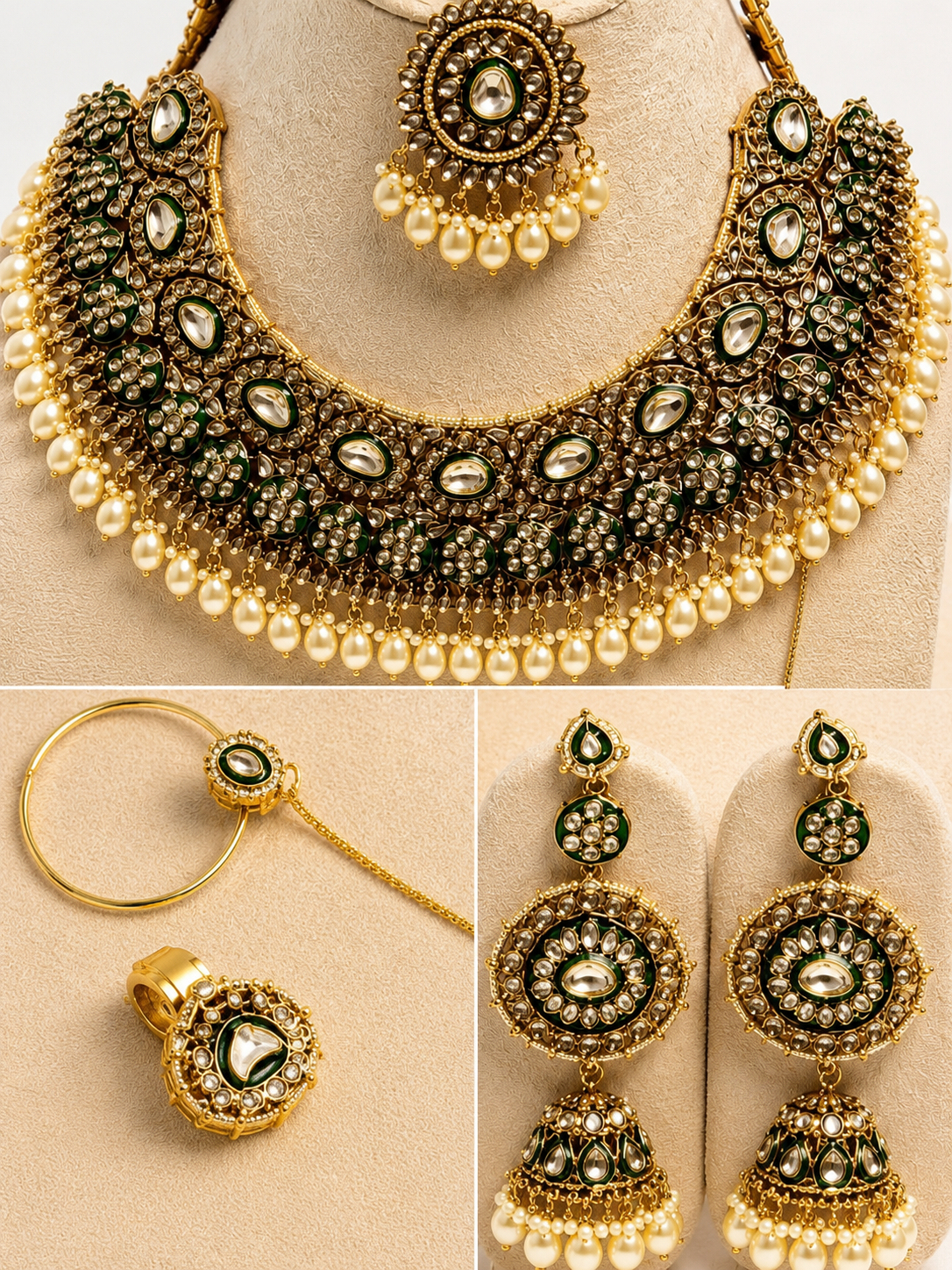 Royal Kundan Choker Bridal Jewelry Set with Maang Tikka, Earrings, Nath & Ring