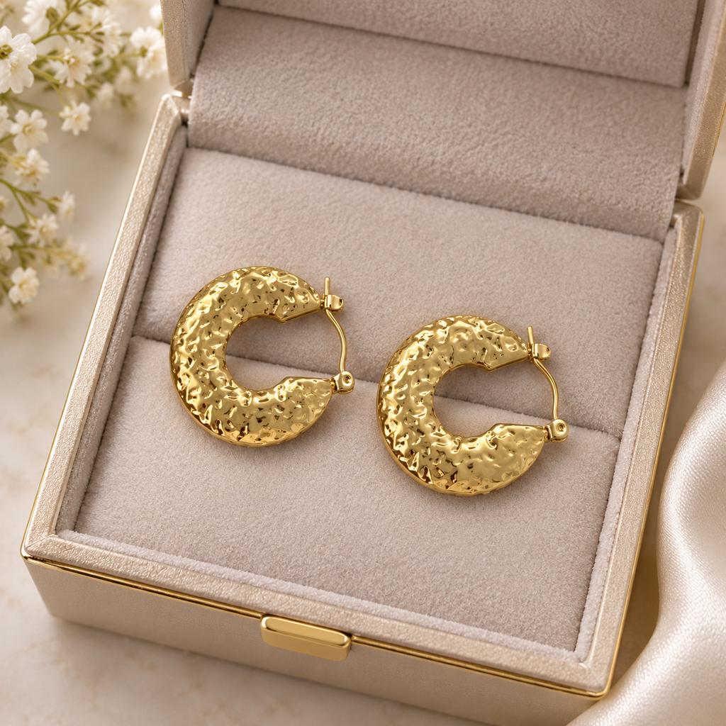 Anti tarnish Elegant Gold Pearl Hoop Earrings for Women | Textured Statement Earrings |