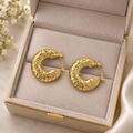 Anti tarnish Elegant Gold Pearl Hoop Earrings for Women | Textured Statement Earrings |