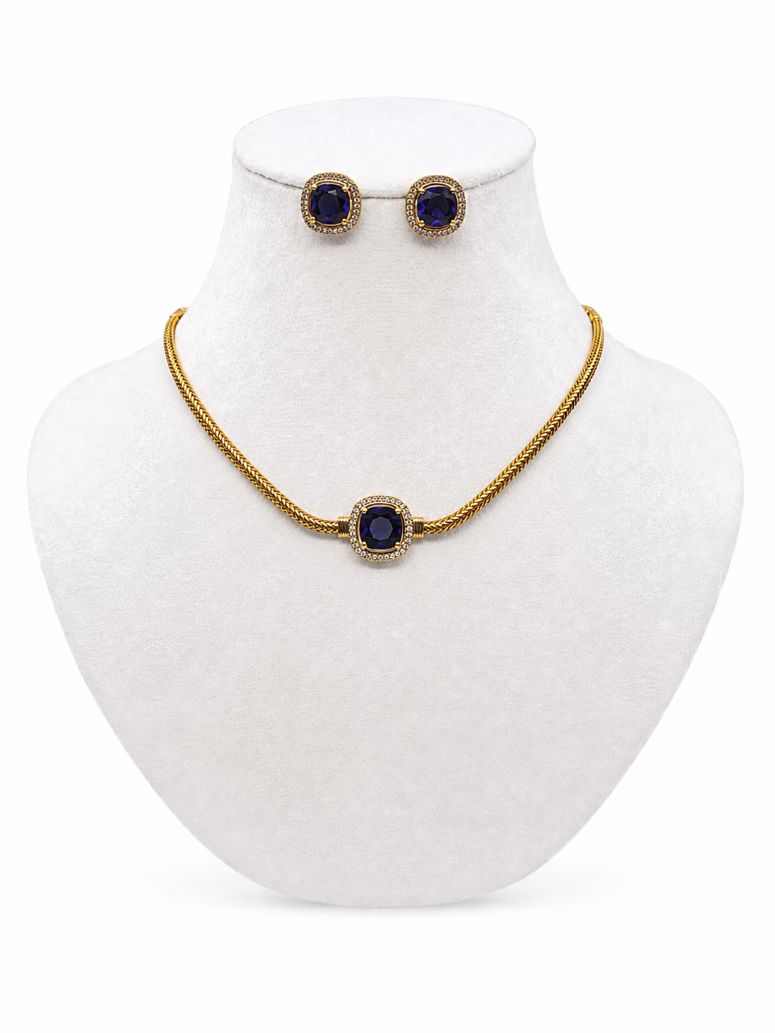 Belforet Emerald Green CZ Choker Necklace Set | 18K Gold Plated