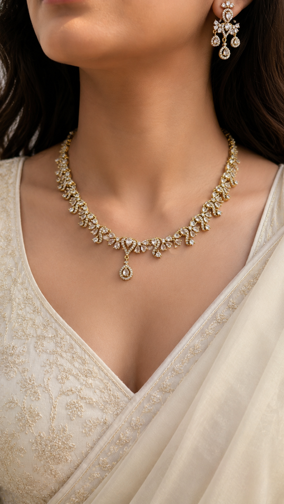Luxury American Diamond Floral Necklace Set