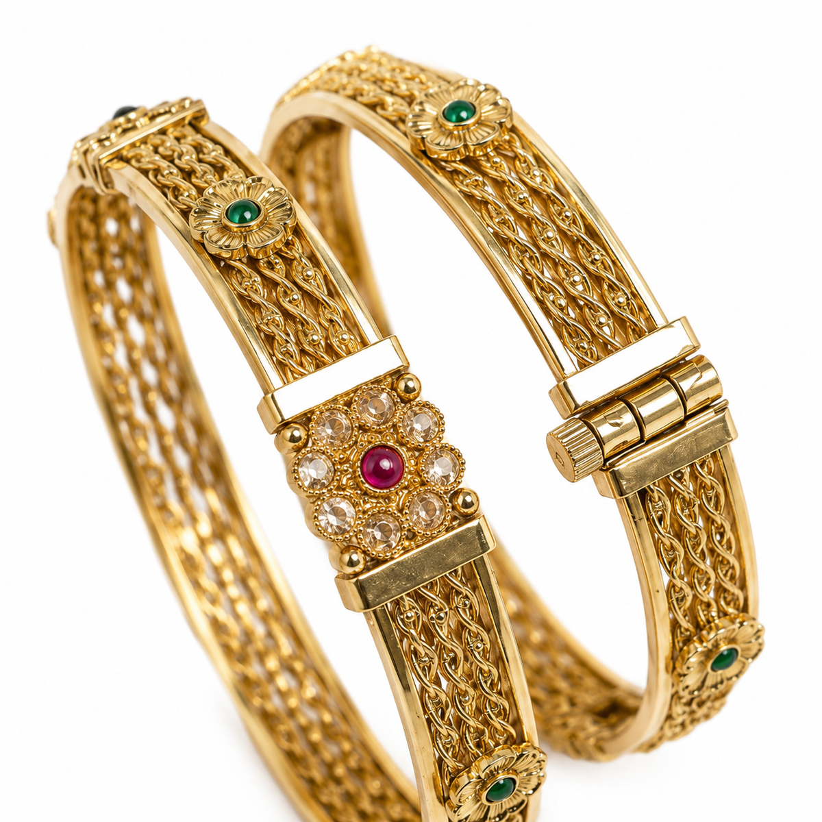 Belforet 18K Gold Plated Gemstone Bangles (Set of 2)