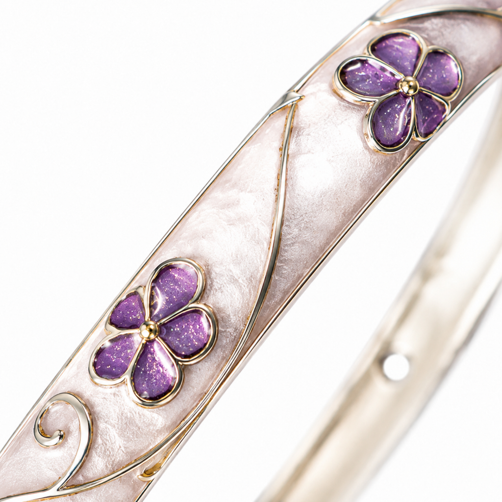 Black & White Floral Enamel Bracelet for Women | 18K Gold Plated Bangle - Anti Tarnish