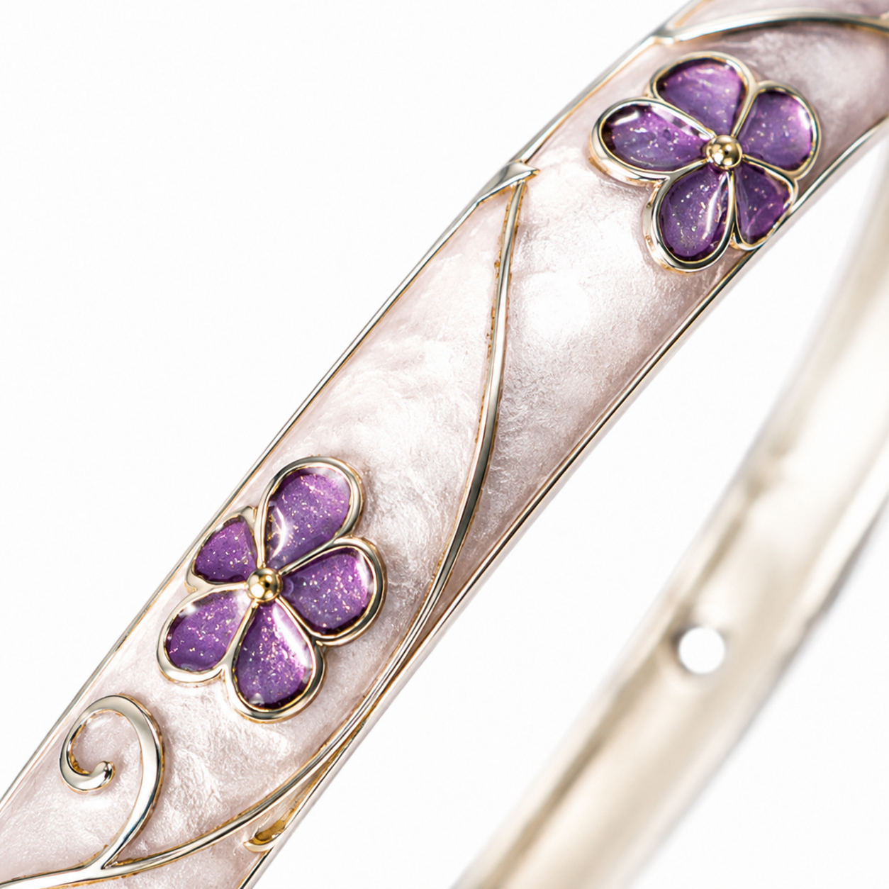 Black & White Floral Enamel Bracelet for Women | 18K Gold Plated Bangle - Anti Tarnish