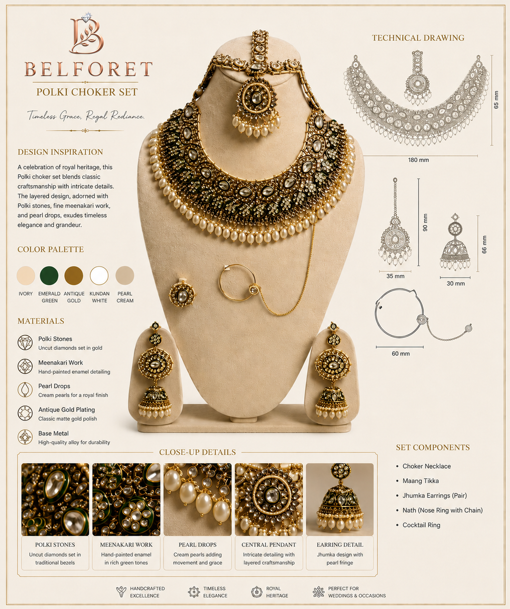 Royal Kundan Choker Bridal Jewelry Set with Maang Tikka, Earrings, Nath & Ring