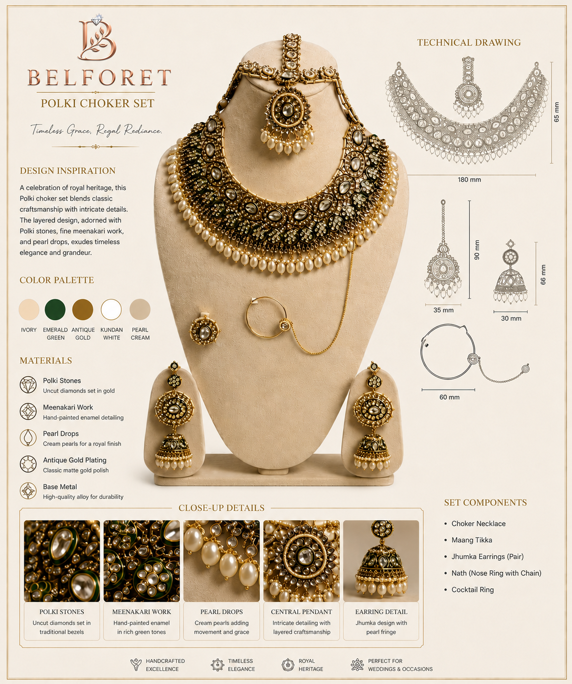 Royal Kundan Choker Bridal Jewelry Set with Maang Tikka, Earrings, Nath & Ring