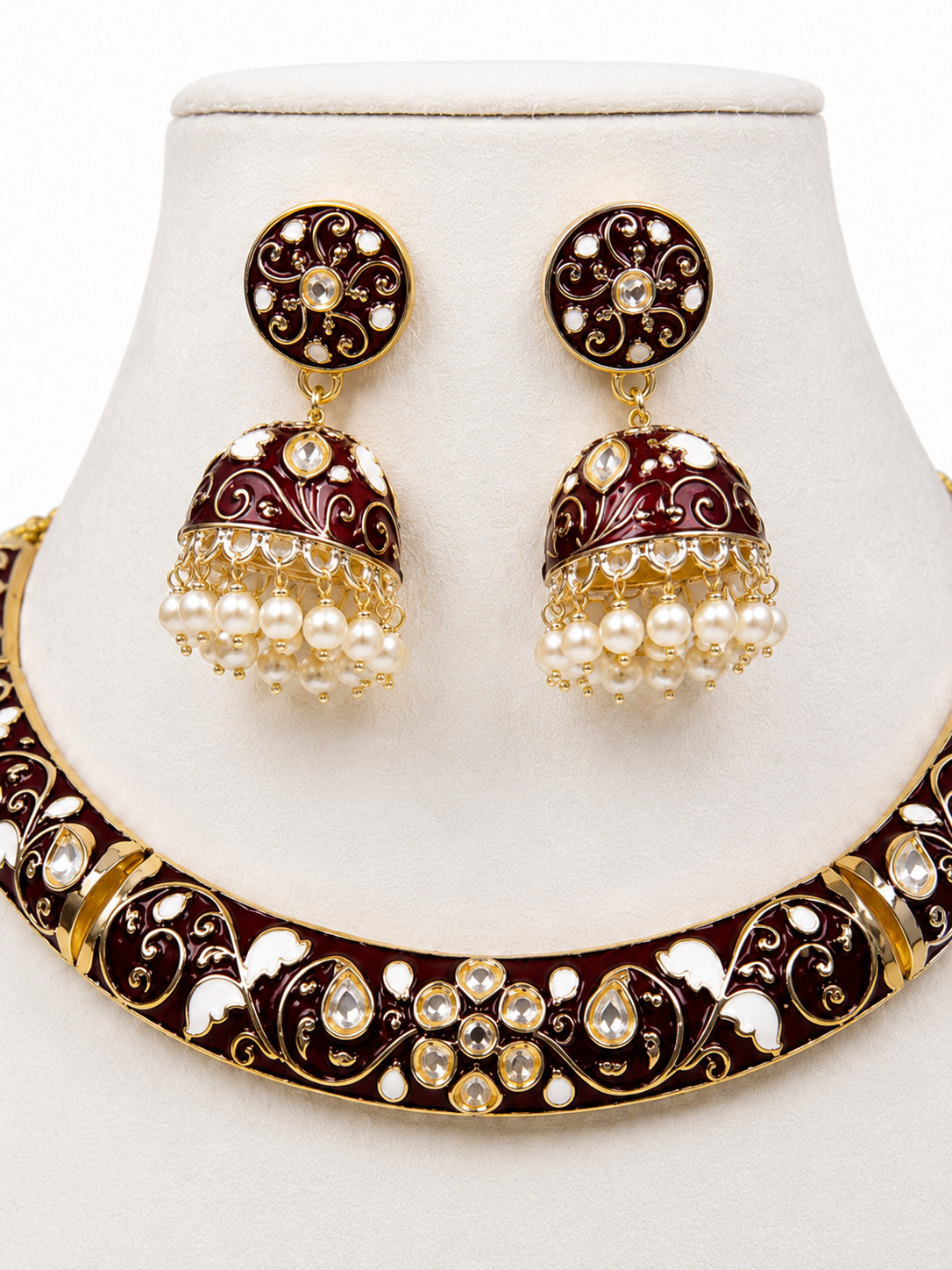 Royal Blue Meenakari Kundan Choker Necklace Set with Pearl Jhumka Earrings | 18K Gold Plated Traditional Bridal Jewelry | Handcrafted Enamel Wedding Necklace Set for Women | Belforet