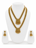 Belforet Divine Temple Jewelry Set for Women – Dual Layer Gold-Plated Lakshmi Haram Necklace with Jhumka Earrings