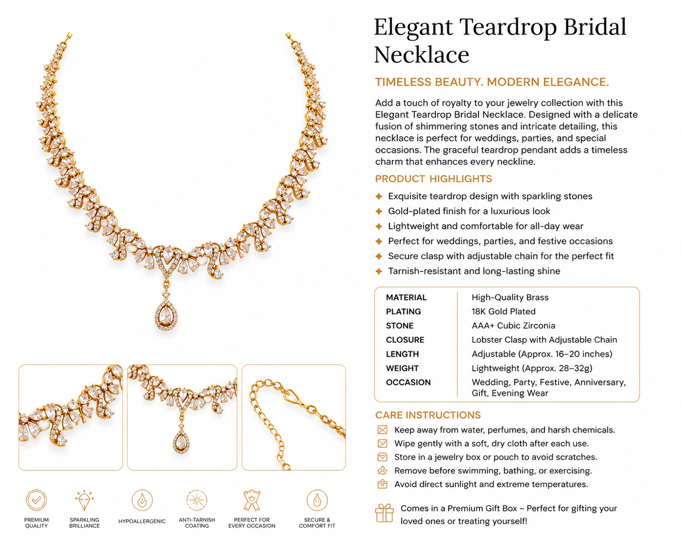 Luxury American Diamond Floral Necklace Set