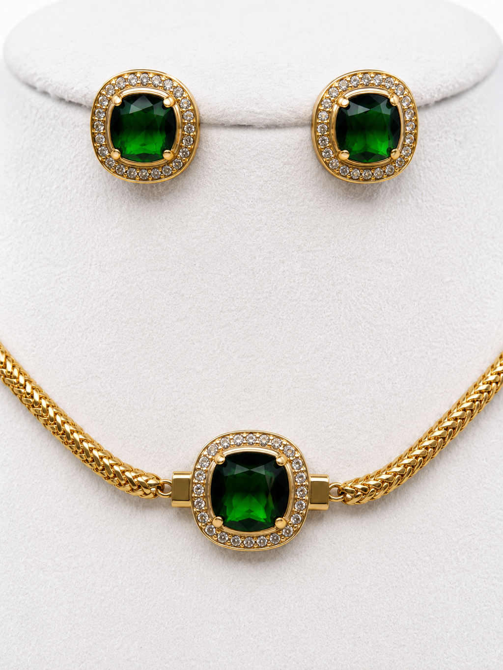 Belforet Emerald Green CZ Choker Necklace Set | 18K Gold Plated