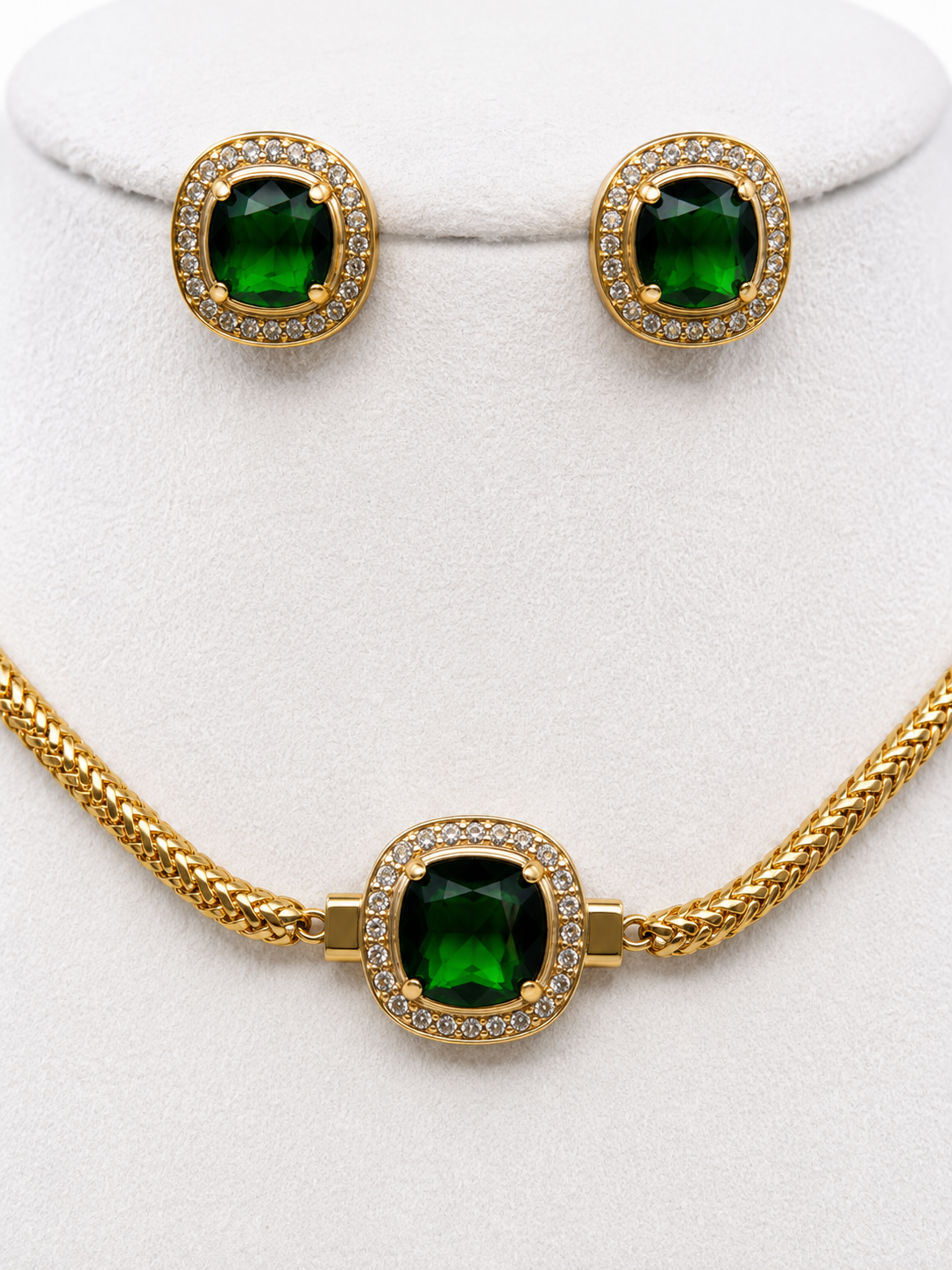 Belforet Emerald Green CZ Choker Necklace Set | 18K Gold Plated