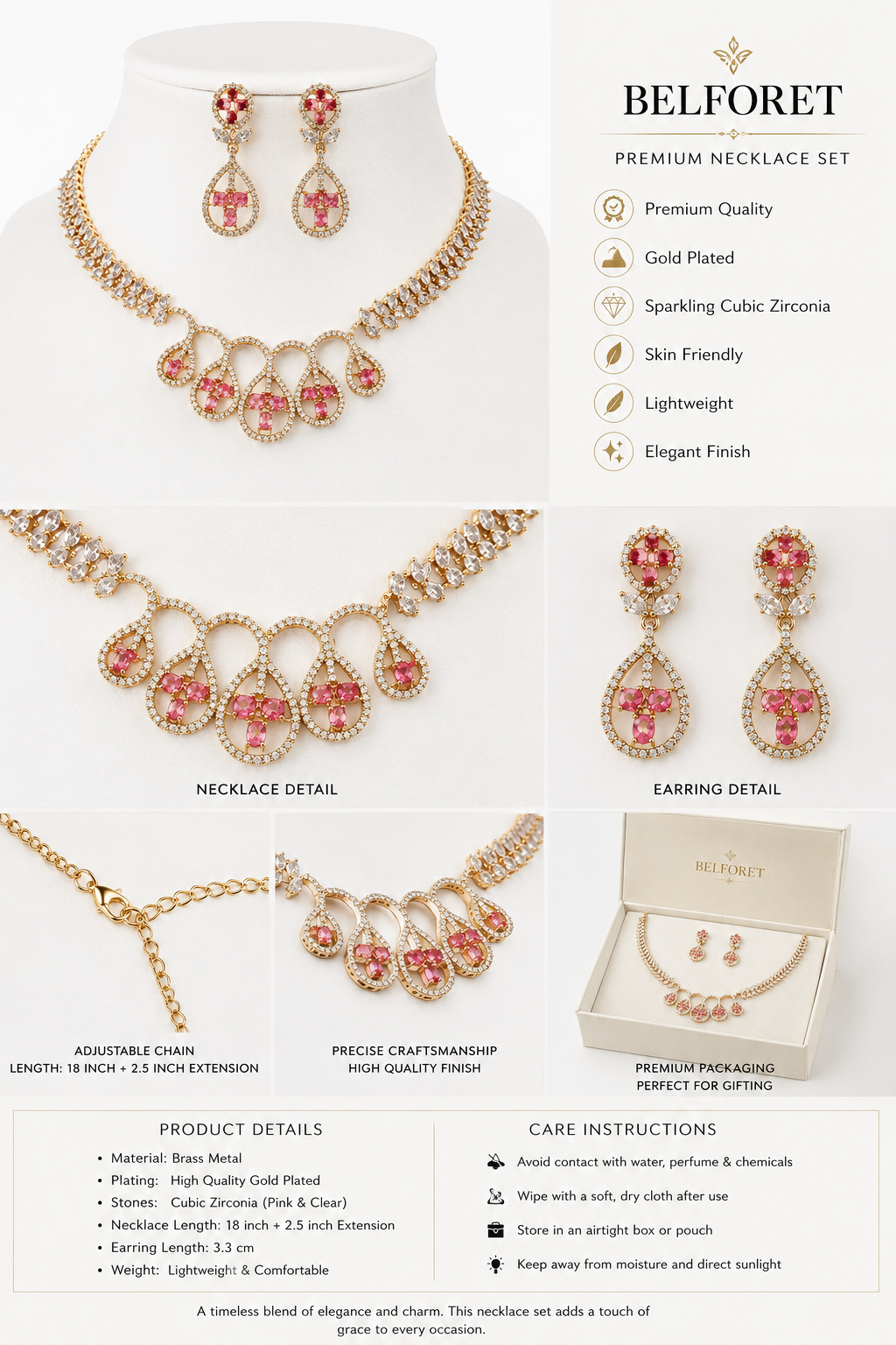 Luxury Ruby AD Necklace Set