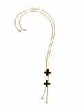 Belforet Enamel Clover Lariat Pendant Necklace for Women | 18K Gold Plated Stainless Steel | Black Clover Drop Necklace with Cubic Zirconia | Adjustable Hypoallergenic Minimalist Lucky Charm Jewelry - Anti Tarnish