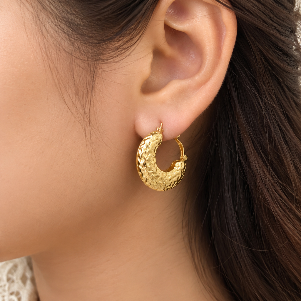 Anti tarnish Elegant Gold Pearl Hoop Earrings for Women | Textured Statement Earrings |