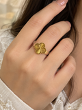 Anti tarnish  Gold-Tone Quatrefoil Flower Finger Ring for Women | Elegant Vintage-Inspired Statement Ring
