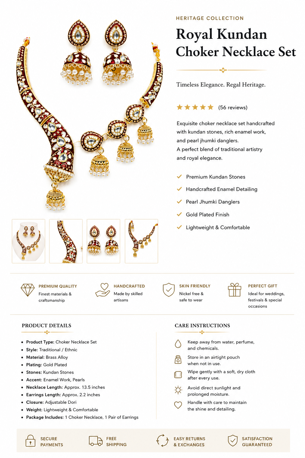 Royal Maroon Kundan Pearl Jhumka Necklace Set for Women | Traditional Indian Ethnic Jewellery Set