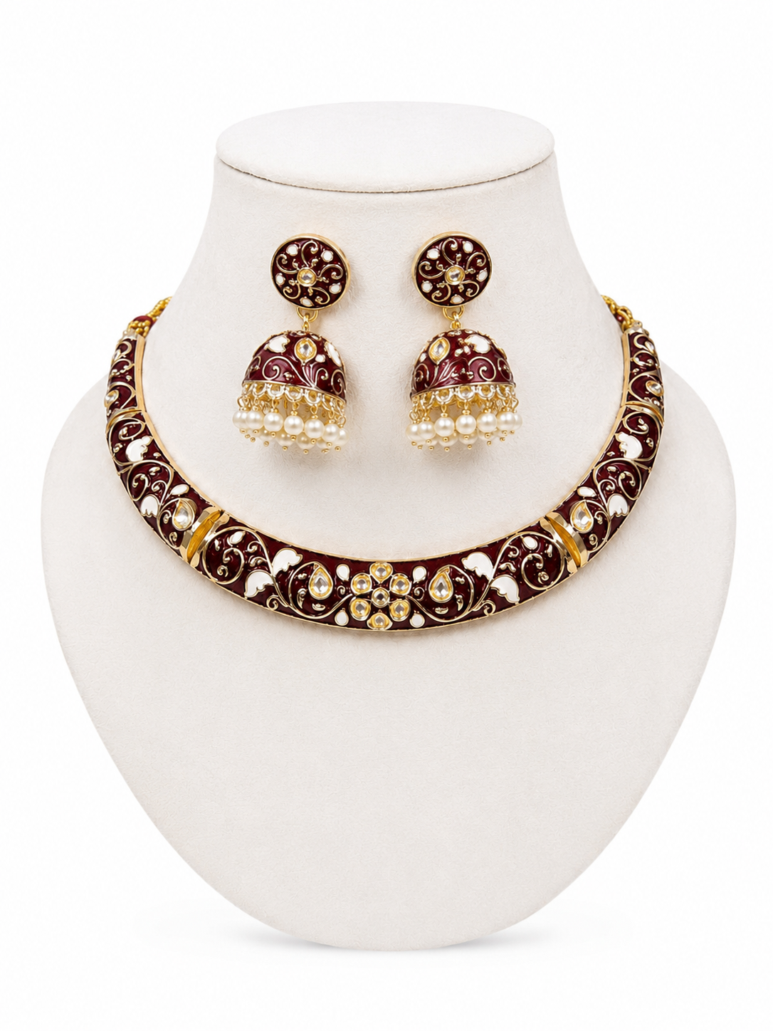 Royal Blue Meenakari Kundan Choker Necklace Set with Pearl Jhumka Earrings | 18K Gold Plated Traditional Bridal Jewelry | Handcrafted Enamel Wedding Necklace Set for Women | Belforet