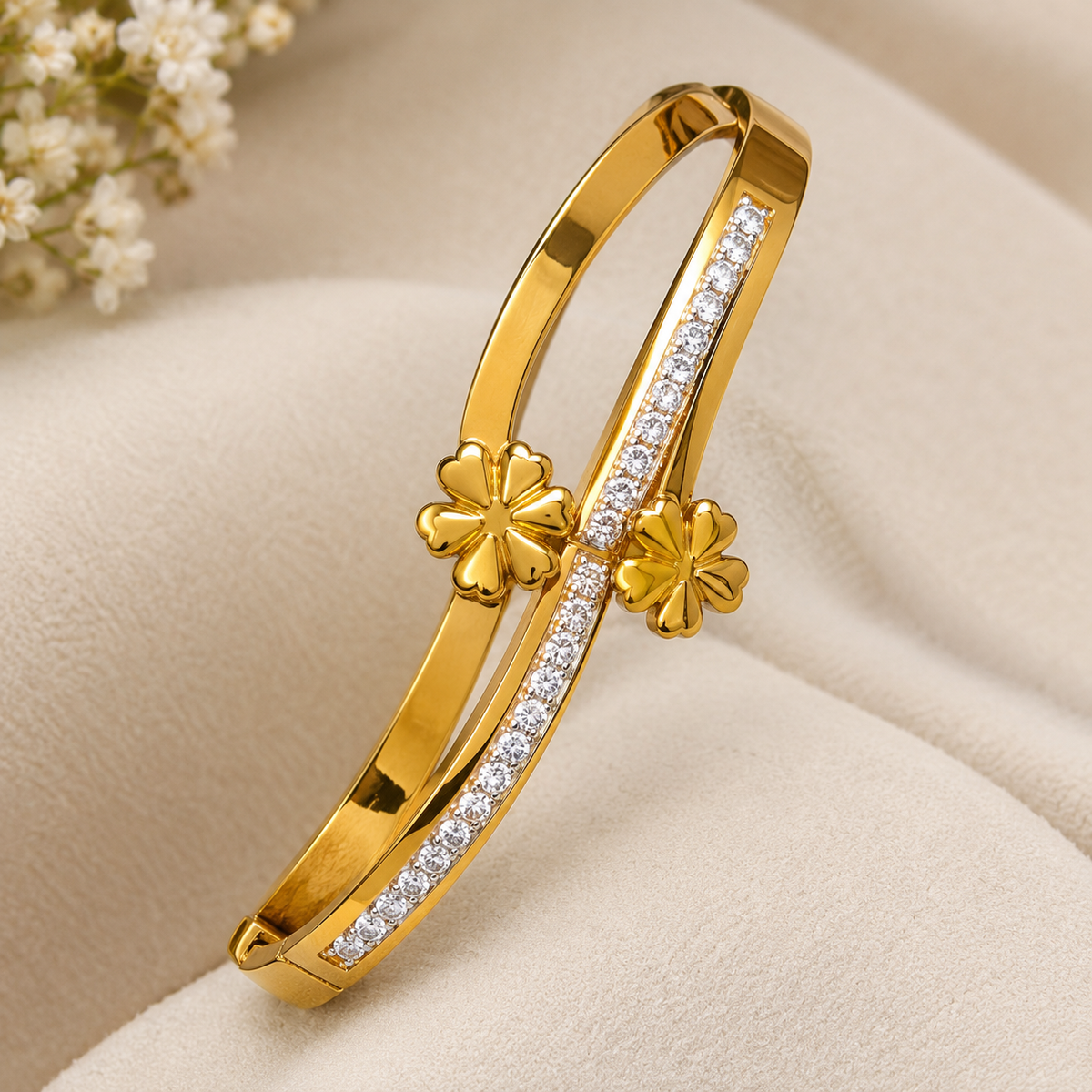 Anti tarnish Gold-Plated Floral Zircon Bracelet for Women | Elegant Statement Bangle | Belforet
