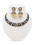 Royal Blue Meenakari Kundan Choker Necklace Set with Pearl Jhumka Earrings | 18K Gold Plated Traditional Bridal Jewelry | Handcrafted Enamel Wedding Necklace Set for Women | Belforet