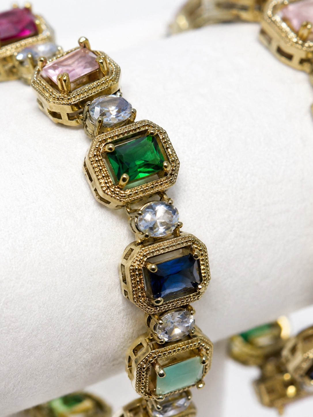Belforet Multicolor Crystal Link Bracelet – 18K Gold Plated