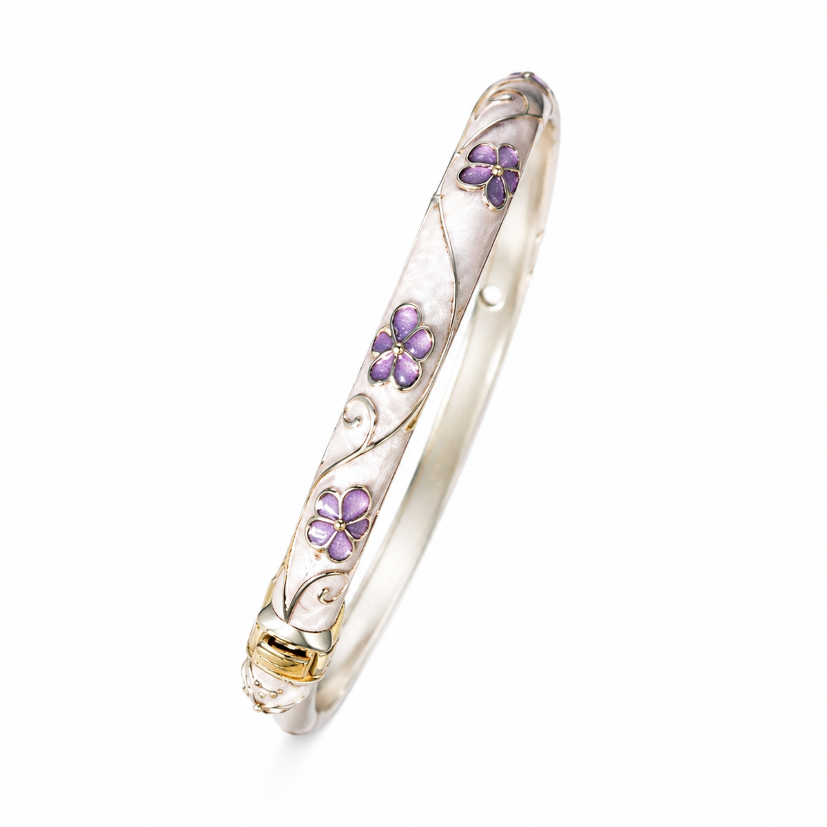 Black & White Floral Enamel Bracelet for Women | 18K Gold Plated Bangle - Anti Tarnish