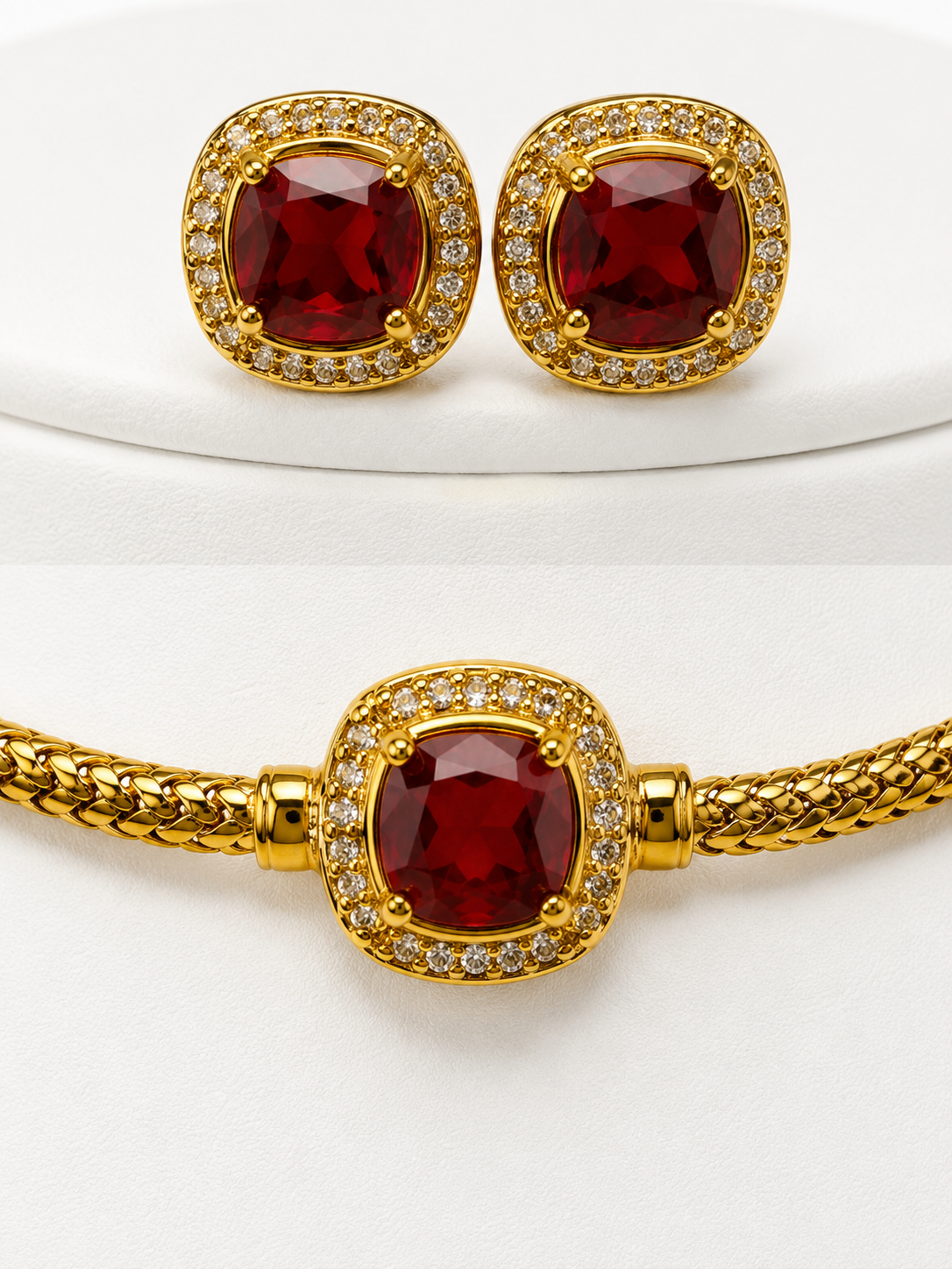Belforet Emerald Green CZ Choker Necklace Set | 18K Gold Plated