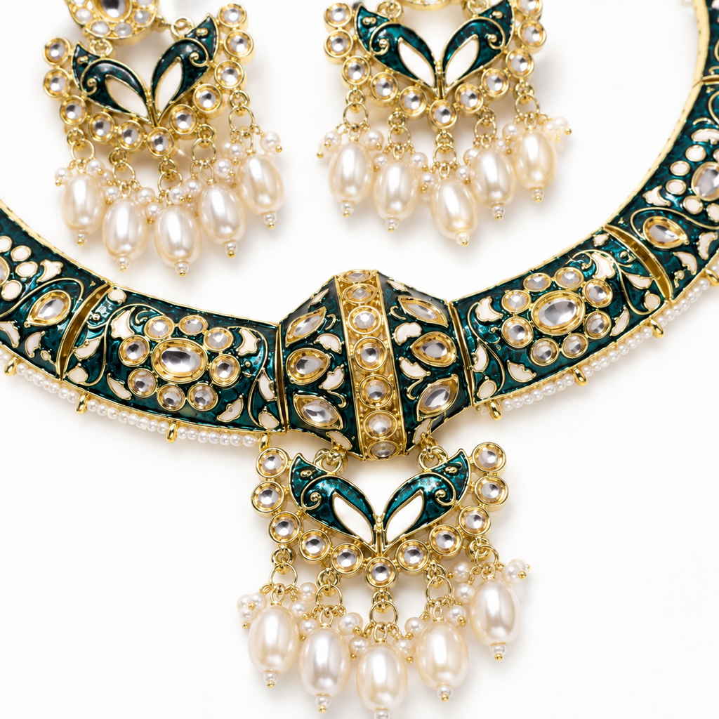 Royal Green Meenakari Kundan Choker Set