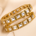 Luxe Square Crystal Bangles Set for Women – Gold Plated Cubic Zirconia Bracelet Bangles | Elegant Party, Wedding & Festive Jewelry