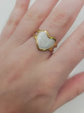 Anti tarnish Heart Shaped White Stone Ring for Women | Elegant Gold-Tone Statement Ring |
